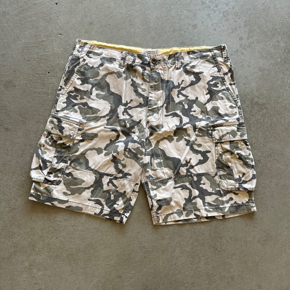 Vintage Arizona Camo Cargo Shorts Size 44 Tan Green Woodland Y2K Skater Cotton